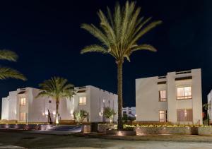 a building with palm trees in front of it at Olives at Santa Monica in Marsa Matruh