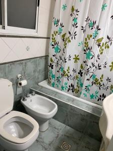 La salle de bains est pourvue de toilettes et d'un rideau de douche. dans l'établissement Entre Dos, à Mendoza