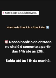 uno screenshot di un messaggio con le parole "hosoya horatio check in" di Aconchego do Sereno Exclusive Chales a Urubici