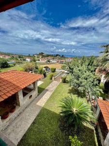 an overhead view of a garden with a roof at #ALS- Stone Maisonette in Paliouri in Paliouri