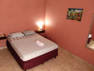 a bedroom with a bed and a lamp on a wall at Hotel Munch in Managua