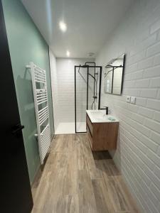 a bathroom with a sink and a mirror at La Manufacture du Sable in Berck-sur-Mer +11 photos