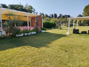 Agriturismo Massaro Pietro في أوترانتو: حديقة خلفية فيها خيمة وكرة على العشب