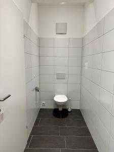 a white bathroom with a toilet in a room at Wohnen über den Dächern von Bregenz in Bregenz +15 photos