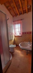 La salle de bains est pourvue d'une baignoire, de toilettes et d'un lavabo. dans l'établissement Agriturismo Salaiolo 176, à Scansano