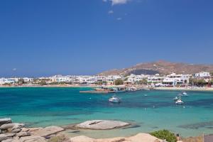 a view of a beach with boats in the water at Naxian Serenity Suites in Agia Anna Naxos
