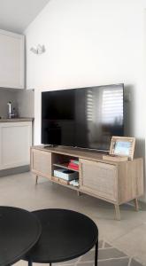 a living room with a large flat screen tv at Apartment Betty in Labin