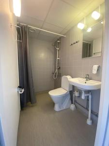 a bathroom with a toilet and a sink at STF Vandrarhem Oscar in Oskarshamn