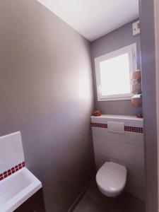 a bathroom with a white toilet and a window at Chambre à louer 15mnn de Grenoble-salle de bain privée-WIFI gratuit in Fontanil-Cornillon