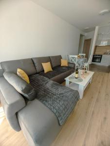 uma sala de estar com um sofá e uma mesa em Apartment Laterna em Budva