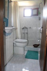 a bathroom with a toilet and a sink and a shower at Malamo's home in Kissos