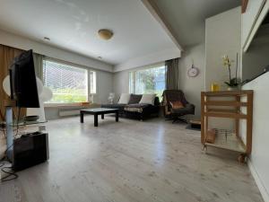 a living room with a television and a couch at Raita Villa in Savonlinna