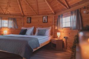 Gornje KomarevoGLAMPING IZLETIŠTE BANOVAC的木屋里有一张床的卧室