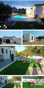 eine Collage mit vier Bildern von einem Haus und einem Pool in der Unterkunft Villa au soleil in Trans-en-Provence
