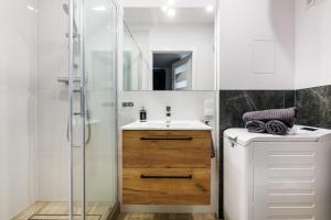 een badkamer met een wastafel en een douche bij Pańska Residence in Gdańsk