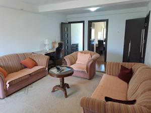 een woonkamer met 2 banken en een tafel bij Apartments Mirković in Cetinje