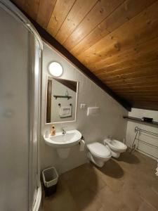 a bathroom with two toilets and a sink at Rifugio Sfilzi - Foresta Umbra in Vico del Gargano