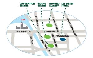 um mapa da cidade de Columbbo e seus marcos em Les Suites Hotel em Ottawa