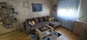 a living room with a couch and a coffee table at Lui Apartment in Novi Grad