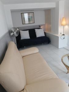 salon z kanapą i łóżkiem w obiekcie Katia w mieście Roquebrune-sur Argens