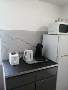 blat kuchenny z kuchenką mikrofalową i urządzeniami w obiekcie Katia w mieście Roquebrune-sur Argens