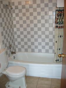 een badkamer met een toilet, een bad en een toilet bij Towne and Country Motel in Newberg