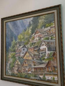 una pintura de un pueblo en una montaña en Fontush Boutique Hotel, en Ivano-Frankivsk