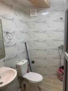 La salle de bains est pourvue de toilettes et d'un lavabo. dans l'établissement Appartement familial Al hoceima, à Al Hoceïma