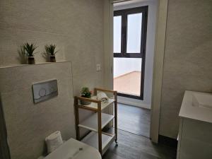 baño con aseo y ventana en IMEDA Apartamentos Piedra Santa, en Granada