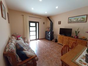a living room with a couch and a television at Cal Masot del Gaià in Aiguamurcia
