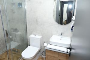a bathroom with a toilet and a sink and a mirror at FASUİTOTEL in Ordu