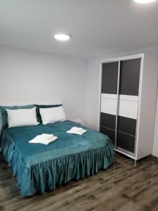 瓦斯卢伊STUDIO 25的卧室里有一张床，床上放着两条毛巾。