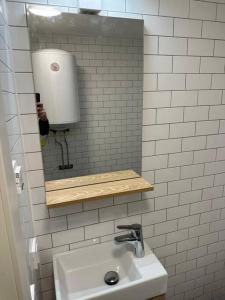 una persona que toma una foto de un lavabo de baño en Apartment in Lindvallen, en Sälen