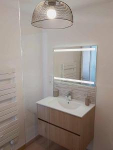 a bathroom with a sink and a mirror at Les Coteaux de Mahé in Tournon-sur-Rhône