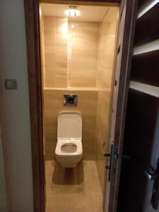 a bathroom with a toilet in a small room at Apartament 7 Piętro in Bydgoszcz