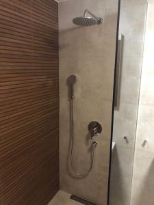 a shower with a shower head in a bathroom at Woodrock Villa in Sarajevo