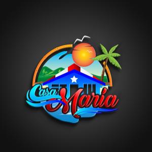 een logo voor een resort met een strand en een palmboom bij Casa Maria Luquillo PR in Luquillo