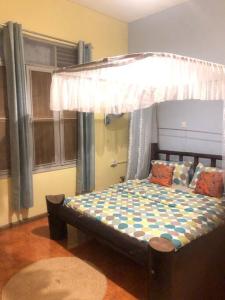 a bedroom with a bed with a canopy at the APARTMENT house in Mbale