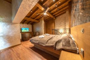 um quarto com uma cama e uma televisão em Pirin Golf&Spa Apartment 17 em Razlog