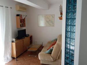 - un salon avec un canapé et une télévision dans l'établissement Jardas Sveti Petar Apartman, à Sveti Petar