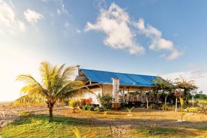 a house with a palm tree in front of it at Hotel & Resort Villa del Sol in Tumaco