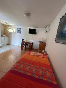 a bedroom with a bed and a table in a room at Apartments Jankovic in Podgorica