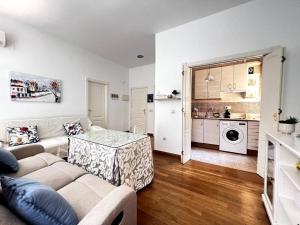 un salon avec un canapé et une cuisine dans l'établissement Apartamento muy céntrico en Granada, à Grenade