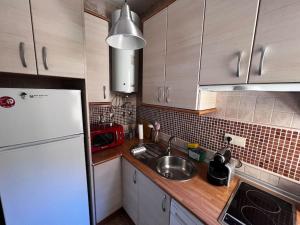 une cuisine avec un évier et un réfrigérateur blanc dans l'établissement Apartamento muy céntrico en Granada, à Grenade 18 autres photos