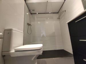 La salle de bains est pourvue d'une douche et de toilettes. dans l'établissement Amonaren Etxea., à Saint-Sébastien