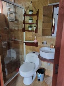 a bathroom with a toilet and a sink at El Retiro 104 in Barichara