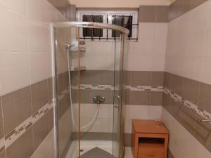 ein Bad mit einer Dusche und einer Glastür in der Unterkunft Summersun Residence in Grand Baie
