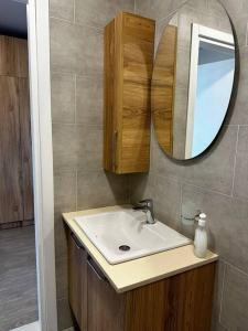 ein Bad mit einem Waschbecken und einem Spiegel in der Unterkunft Nessy's Apartment 