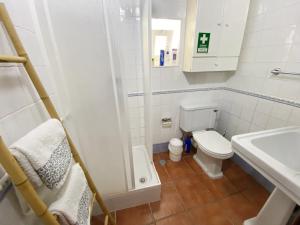 een badkamer met een toilet, een douche en een wastafel bij Casa Refúgio in Évora