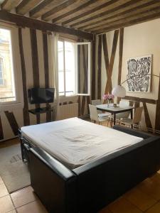 a bedroom with a large bed in a room at Appartement Paris rue Montorgueil in Paris